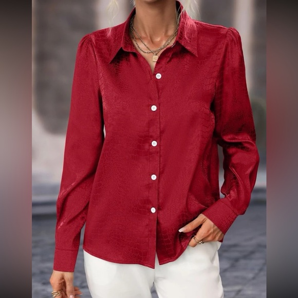 Luxe black jacquard button down business casual top - Picture 11 of 12